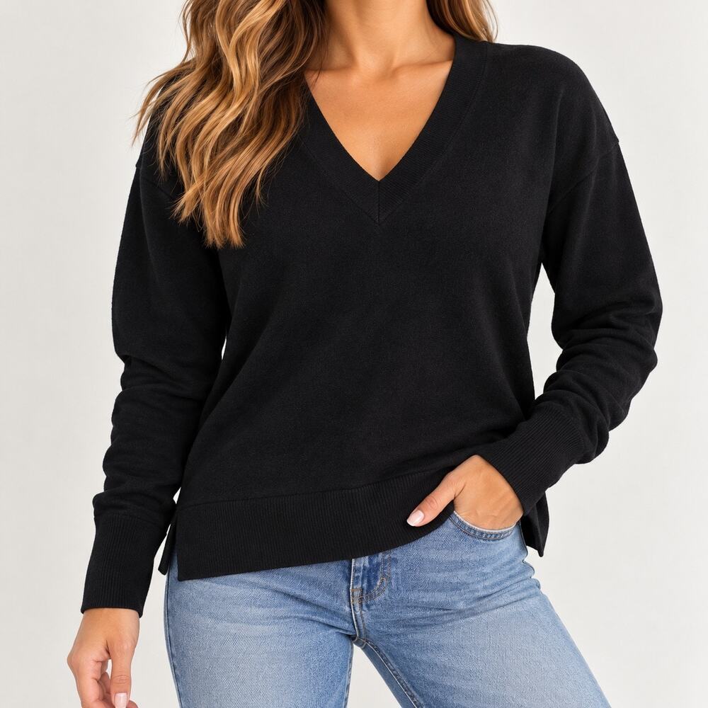 Banana Republic Merino Wool V Neck Black long sleeve sweater women XL